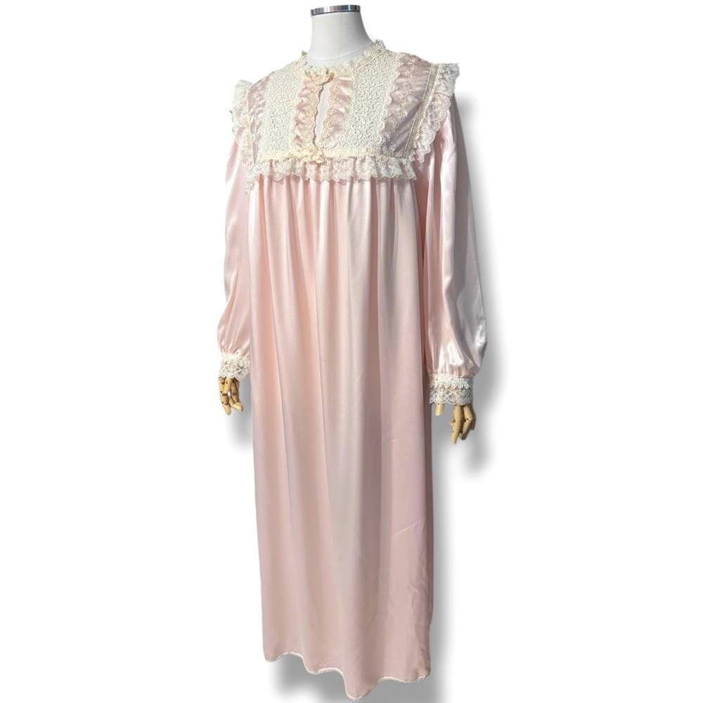 CHRISTIAN DIOR Pale Pink Satin Nightgown with Ivory Lace Detail VINTAGE